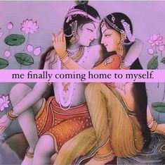 two women hugging each other with the words me finally coming home to myself