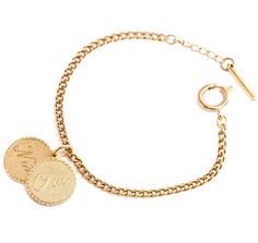 Cute charm bracelet with Oui and Non tokens (Yes and No in French) brass charms, gold plated chain. 6″ + extension Gold-tone Chain Bracelet With Logo Charm As Gift, Gold Chain Bracelet With Logo Charm As Gift, Adjustable Gold Vintage Charm Bracelet, Adjustable Gold Charm Bracelet With Vintage Charm, Brass Charms, Cute Charms, Gold Plated Chains, Womens Jewelry Bracelets, Front Porch