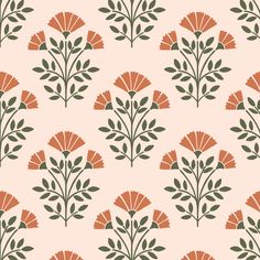 an orange and green flower pattern on a pink background