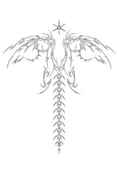 a drawing of a bird with wings on it's back, and stars in the background