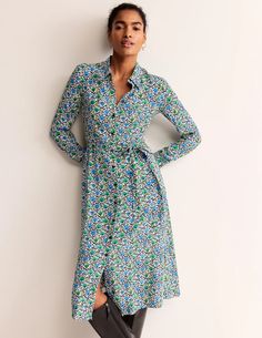 Kate Midi Shirt Dress - Aquamarine, Enchanting Bloom | Boden US Boden Dress, Boden Uk, Swimwear Dress, Work Wear Women, Midi Shirt Dress, Petite Jeans, Grad Party, Black Wrap Dress, Professional Outfits