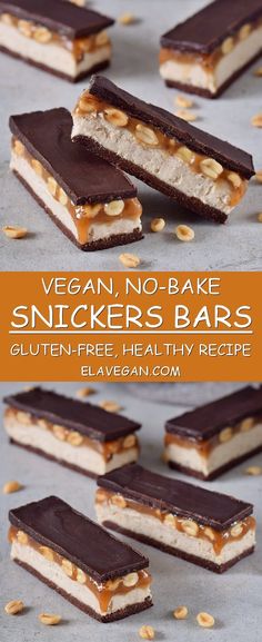 vegan no bake snickkers bars with chocolate and peanut butter