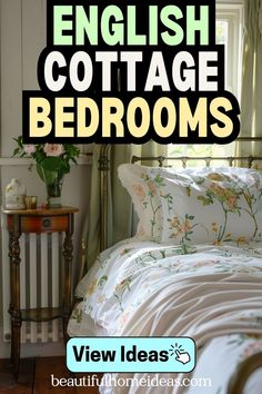 english cottage bedrooms. image shows a bedroom in the english cottage style, featuring a double bed with floral bedding and a vase of flowers on the bedside table Cottage Bedrooms Ideas, English Cottage Bedroom Ideas, English Cottage Style Interior, English Cottage Style Bedroom, English Cottage Bedrooms, English Countryside Bedroom, Small Cottage Bedroom Ideas, Cottage Bedroom Ideas, French Cottage Bedroom