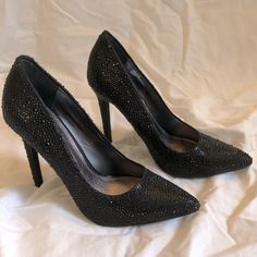 Dare To Dazzle With These Never Worn Diba Blossom Pointed Toe Stiletto Pumps In Black Fabric Embellished With Black Rhinestones To Give These Heels Some Gorgeous Bling. Go Ahead, Strut Your Stuff! Us Size 7.5; Medium Width; 4.5” Heel Fabric Upper; Man Made Lining And Sole Please Review All Pics And Zoom In For Detail, As Pics Are Part Of The Description. Note That One Rhinestone Is Missing On The Right Heel (Pictured) “Esther, Esther, Esthernow You Know You Can’t Wear 4.5” Heels, And Lets Face I Pointed Toe Heels With Bling For Events, Bling Pointed Toe Heels For Events, Bling Heels With Pointed Toe For Events, Pointed Toe Embellished Heels For Events, Crystal Embellished High Heels For Night Out, Crystal Embellished Heels For Night Out, Pointed Toe Heels With Bling, Formal Pointed Toe Heels With Rhinestones, Chic Fitted Heels With Rhinestones