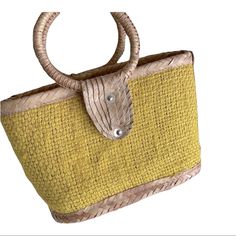 Boho Straw Woven Handbag Beach Bag Color: Tan And Yellow Conditions: Nwot { } Yellow Handheld Shoulder Bag For Beach, Yellow Handheld Shoulder Bag For Vacation, Casual Yellow Shoulder Bucket Bag, Gold Handheld Shoulder Bag For Summer, Summer Satchel Beach Bag With Handles, Woven Satchel Beach Bag For Beach Season, Casual Yellow Bucket Bag For Daily Use, Casual Yellow Handheld Bag, Gold Shoulder Bag For Summer Travel