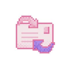 a pixelated image of a pink paper with a purple ribbon on the top and bottom