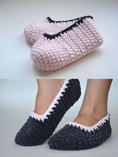 two pictures of shoes and a purse made out of knitted material