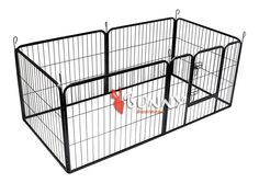 a black metal dog pen with two doors