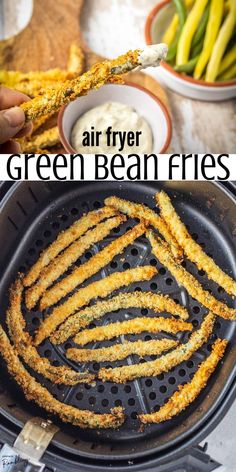 air fryer fried green bean fries with dipping sauce