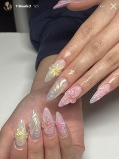 3d Jelly Flower Nails, Floral Stiletto Nails, Almond Jelly Nails, Ethereal Nails, Charming Home, Y2k Long Sleeve, Nails Only