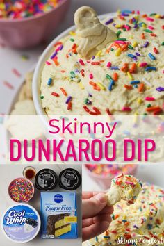 an image of a dessert with sprinkles on it and the words skinnyy dunkapoo dip