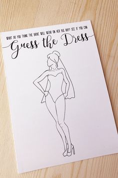 a card with a drawing of a woman's body and the words guess the dress on it