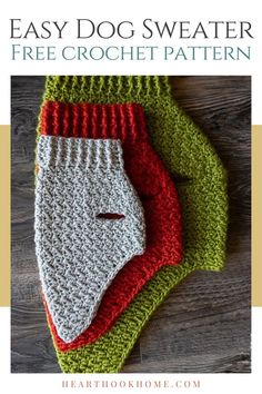 two crocheted christmas stockings with the text easy dog sweater free crochet pattern