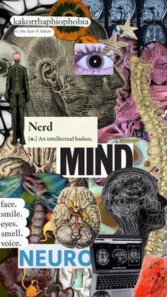 a collage of images with words and pictures on them, including the word nerd