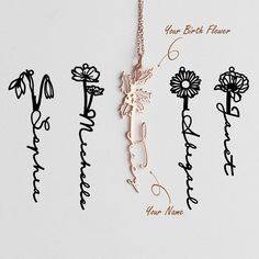 Name flower Necklace Dainty Birth Flower Vertical Name Necklace ∙ Exclusive jewelry for you and your loved one ♥ Just like birthstones, birth flowers are symbolic of the month we're born in, and each one carries a special meaning. Flowers are one of the world's greatest gifts. Like a kind little nod from nature, they provide so much color, beauty and symbolism. They've become a cornerstone of celebratory gifts for birthdays, anniversaries and special holidays. Please send me a message to see how Birth Flowers By Month, Meaning Flowers, Name Flower, Flower Words, Word Necklace, Name Necklaces, Flower Names, Birth Month Flowers, Name Jewelry