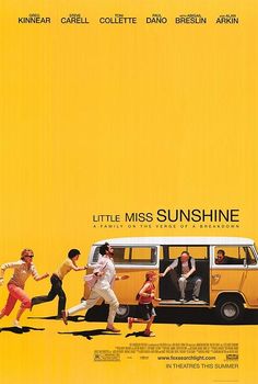 the movie poster for little miss sunshine starring children running in front of a yellow bus