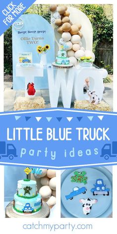 a little blue truck birthday party with lots of decorations