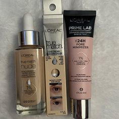 3 Pc Set Of L’oreal Face Makeup Includes: -True Match Nude Hyaluronic Acid Tinted Face Serum In Shade 0.5-2 Very Light -True Match Eye Cream Concealer W/ H.A. In Shade W1-2 Fair -Prime Lab 24h Pore Minimizing Primer (1% Aha+Lha+Bha) Brand New, Unopened! Minimize Pores, Cream Concealer, Face Serum, L Oreal, Eye Cream, Hyaluronic Acid, Concealer, Beauty Tips, Womens Makeup