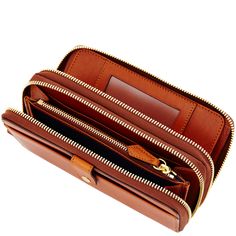 Large Double Zip Organizer Classic Travel Wallet With Zipper Closure, Clutch Organization, Dooney And Bourke, Dooney & Bourke, Dooney Bourke, Smooth Leather, Zip Around Wallet, Leather Bag, Zip Pockets