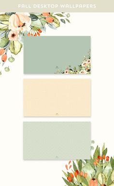 the fall desktop wallpapers are shown with flowers and leaves in pastel colors