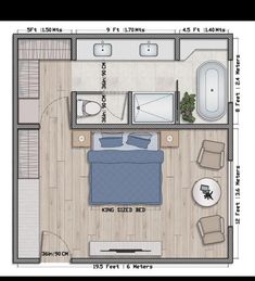 the floor plan for a small apartment with two beds and one living room in it