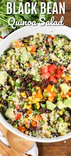 black bean quinoa salad in a white bowl