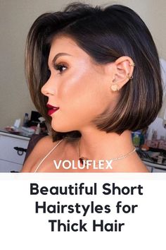 Beautiful short hairstyles for thick hair. This is a trendy classic bob hairstyle. Tips For Thick Hair, Beautiful Short Hairstyles, Thick Locks, Hairstyles For Thick Hair, Pixie Cut With Undercut, Shorthair Hairstyles, Angled Bob, Short Hairstyles For Thick Hair, Voluminous Hair