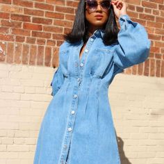 Mid Calf Denim Dress Womens With Balloon Sleeves Jeans Corset, Dresses With Cowboy Boots, Printed Casual Dresses, Millenial Fashion, Denim Dresses, Bloomingdales Fashion, Seapunk Fashion, Sheer Fashion, Fall Winter Wardrobe