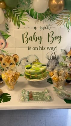 a baby boy is on his way dessert table