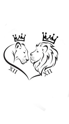 two lions with crowns on their heads in the shape of a heart, one is facing each other