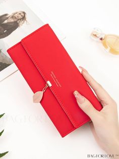 BagForLove - Stylish Trifold Long Wallet with Leaf Pendant - Summer Collection Trendy Red Wallet For Gift, Trendy Red Wallets For Gift, Red Bifold Bag With Zipper Closure, Trendy Red Clutch Wallet, Rectangular Wallets For Daily Use On Valentine's Day, Adjustable Bag, Checkbook Cover, Elegant Chic, Red Pattern