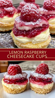 Lemon Raspberry Cheesecake Cups Lemon Raspberry Desserts Easy, Raspberry Cheesecake Cups, Raspberry Cheesecake Desserts, Mini Raspberry Cheesecake Recipes, Quick Raspberry Dessert, Raspberry Lemon Desserts, Lemon Raspberry Tart, Lemon Raspberry Desserts, Raspberry Desserts Easy