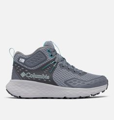 the columbia running shoe in grey and blue