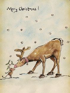 a drawing of a reindeer and its baby