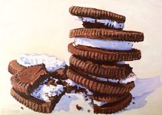 an oil painting of cookies and ice cream