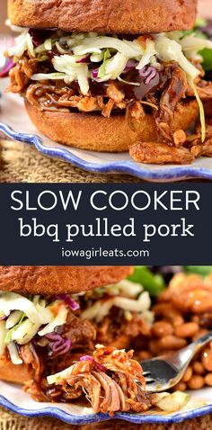 slow cooker bbq pulled pork sandwich on a plate