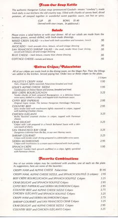 a menu for a restaurant with red writing on the front and back pages, which include numbers