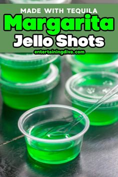 green jello shots with text overlay reading made with tequila margarita jello shots