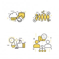 four line icons with different types of people and speech bubbles on the bottom right hand corner