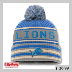 Take on cool weather in comfort with this Detroit Lions Blindside Cuffed Knit Hat with Pom. It features team colors and embroidered details for an eye-catching look. The cuffed design makes this Detroit Lions hat a go-to option when you need a bit of added warmth. North Chicago, Nfl Hats, Nfl Detroit Lions, Nfc East, Cool Weather, Blue Checkered, Shield Design, Embroidered Details, Detroit Lions