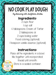 no cook play dough recipe with instructions