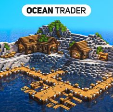 the ocean trader is on top of an island with several small houses and trees in it