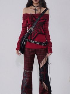 Strappy Hollow Plaid Leather Stitch Pants – ARCANA ARCHIVE Punk Wide Leg Bottoms For Winter, Punk Style Wide Leg Winter Pants, Fall Punk Straight Leg Pants, Punk Style Straight Leg Pants For Fall, Edgy Straight Leg Fall Pants, Fall Trousers For Alternative Fashion, Fitted Punk Pants For Fall, Edgy Winter Pants With Belt Loops, Edgy Pants For Fall Alternative Fashion