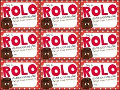 several red and white coupons with the word roloo on each one side