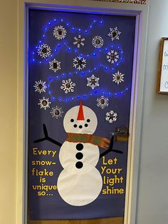 a door decorated to look like a snowman