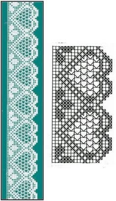 the pattern is shown in two different colors, one with white lace and one with green thread