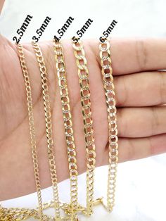 "* Metal : 10K Two Tone Pave Yellow and White Gold Cuban Curb Link Hollow Gold Bracelet & Anklet  Men and Women 4.5 mm * Condition : Brand New * Finish : Yellow & White Gold * Length :7\",8\",9\",10\" * Width : 4.5mm * Clasp/Bail : Lobster Claw Clasp This sparkling Bracelet is a must-add item to your jewelry collection. Shiny finish. Our Lightweight Bracelet is Comfortable & Enjoyable to Wear. FREE SHIPPING ALL OVER USA  Comes in a Premium Gift Box! Length: All Lengths Available! Custom length r Mens Gold Chain Necklace, Cuban Link Necklace, Sparkle Bracelet, Wedding Necklaces, Beach Anklets, Real Gold Jewelry, Gold Armband, Wedding Jewellery Necklace, Gold Chain Necklace