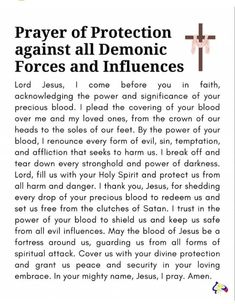 an article about the power of protection against all demonic forces and inflhencies