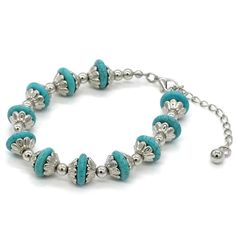 Silver Beads Turquoise Beads. Silver Lobster Clasp & Chain. Free Gift With Purchase. Fast Shipper. New With Tags Mybeademporium.Com B 154 Turquoise Bracelets With Silver Beads, Turquoise Bracelet With Silver Beads, Turquoise Beaded Bracelets With Silver Beads, Turquoise Beads With Silver Beads For Jewelry Making, Blue Jewelry With Silver Metal Beads, Southwestern Blue Beaded Bracelets With Round Beads, Southwestern Blue Beaded Bracelet, Gift With Purchase, Jewelry Bracelet