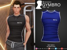 an image of a man wearing a top with the word'gymbro'on it